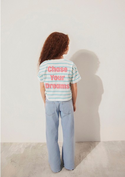 Baskılı Yeşil Çizgili Tişört 7610272-89543 fiyatları