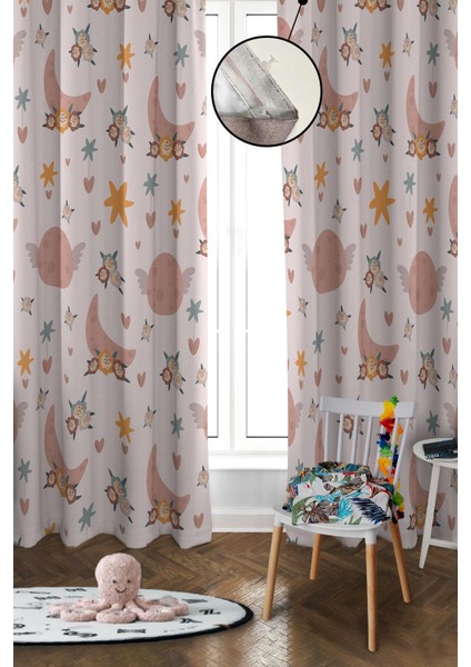 Dijital Baskı Yıkanabilir Dekoratif Modern Desenli 2 Kanat Bebek ve Çocuk Odası Fon Perdesi RB07