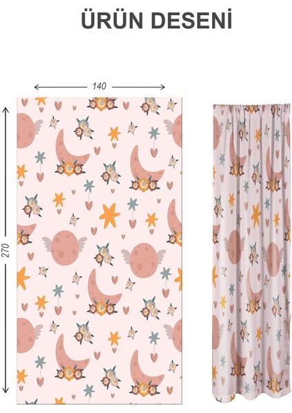 Dijital Baskı Yıkanabilir Dekoratif Modern Desenli 2 Kanat Bebek ve Çocuk Odası Fon Perdesi RB07