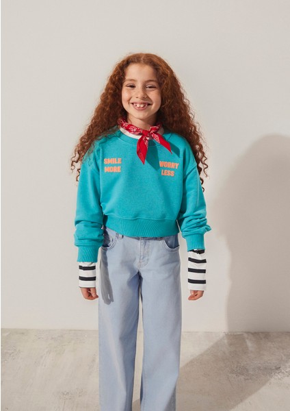 Smile More Baskılı Yeşil Sweatshirt 7S10090-71445