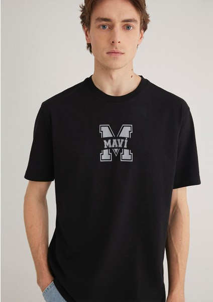 Mavi Logo Baskılı Siyah Tişört 0612154-900