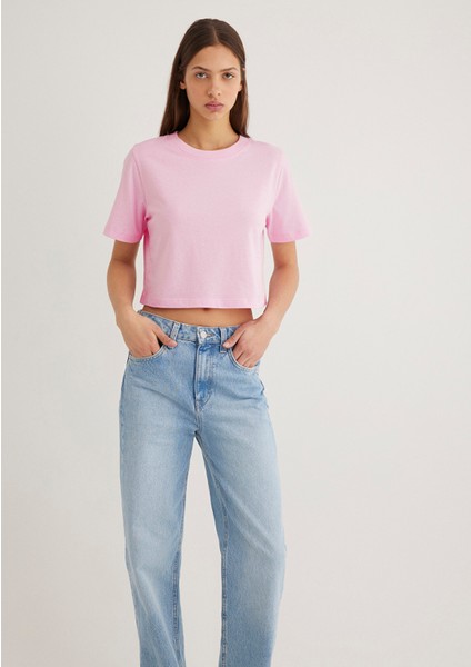 Pembe Crop Basic Tişört 1613072-71117