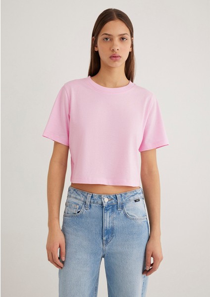 Pembe Crop Basic Tişört 1613072-71117