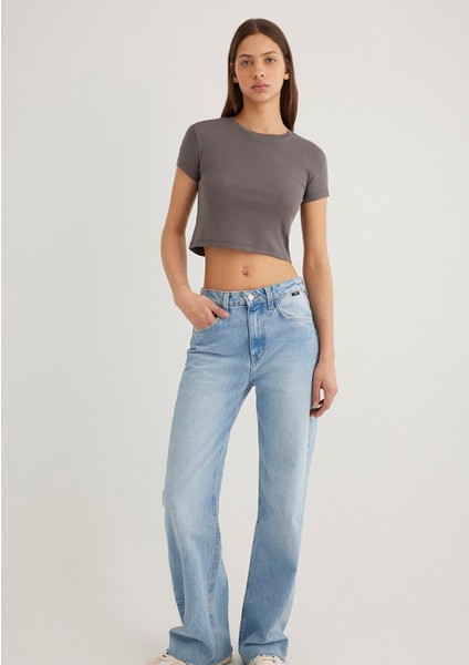 Gri Basic Crop Tişört 1600814-70095