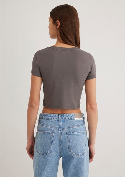 Gri Basic Crop Tişört 1600814-70095 fırsatları
