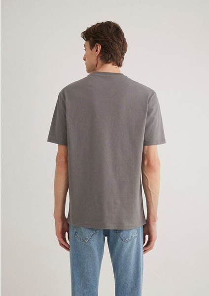 Etiket Detaylı Gri Basic Tişört 0611824-70096