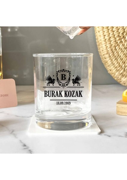 Modern Çizgiler Kişiye Özel Desen Işlemeli Viski Bardağı