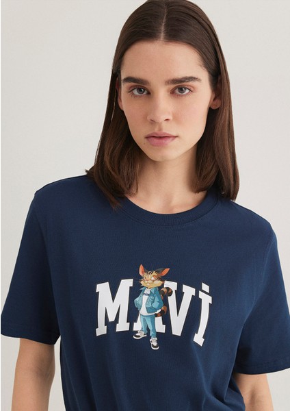Kedi Logo Baskılı Lacivert Tişört 1613282-82454 modelleri