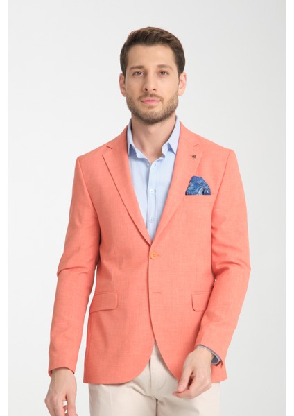 Arunte Erkek Orange Keten Görünümlü Ince Dört Mevsim Giyilebilir Slim Fit Blazer Ceket