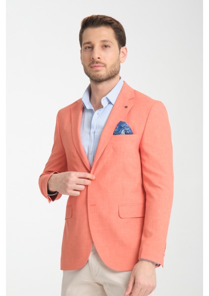 Arunte Erkek Orange Keten Görünümlü Ince Dört Mevsim Giyilebilir Slim Fit Blazer Ceket modelleri