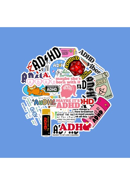 Adhd Hiperaktif Sticker Paketi -Bullet Journal - Ajanda - Planner - Defter - Laptop Etiket Çıkartma Çok Renkli 10X15 Paket Boyutu 3X5CM Stickerlar Paket Içeriği 25 Adet Dadi Ramba Tr