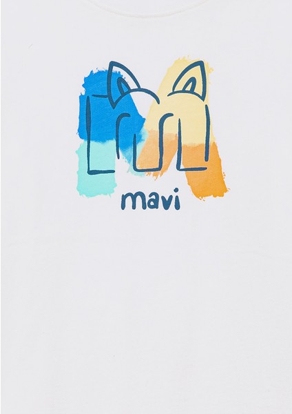 Logo Kedi Baskılı Ekru Tişört 7610339-70057