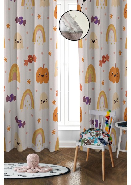 Dijital Baskı Yıkanabilir Dekoratif Modern Desenli 2 Kanat Bebek ve Çocuk Odası Fon Perdesi RB02