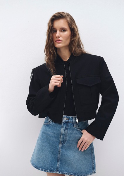 Siyah Crop Ceket 1110745-900