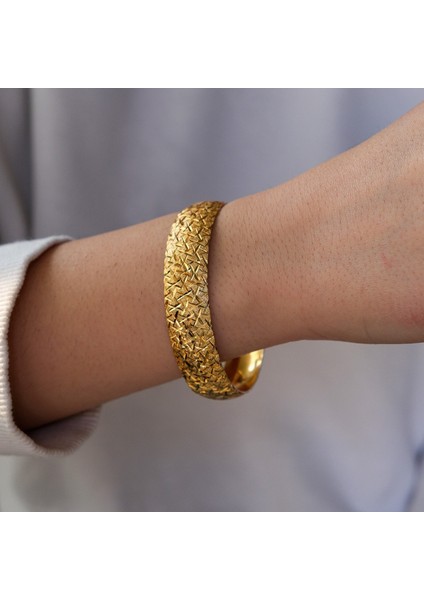 22 Ayar Altın Kaplama Cam Kırığı Bilezik 15mm Kalınlık BLZ-3071 fiyatları