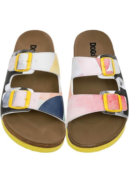 Kadın Vegan Deri Çok Renkli Terlik - Geometric Shapes Tasarım modelleri