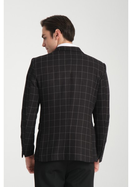 Paride Erkek Indigo Ekose Slim Fit Mono Yaka Blazer Ceket fırsatları