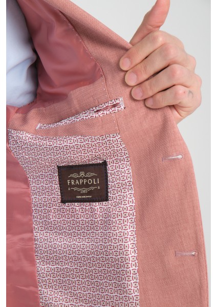 Arunte Erkek Pembe Keten Görünümlü Ince Dört Mevsim Giyilebilir Slim Fit Blazer Ceket