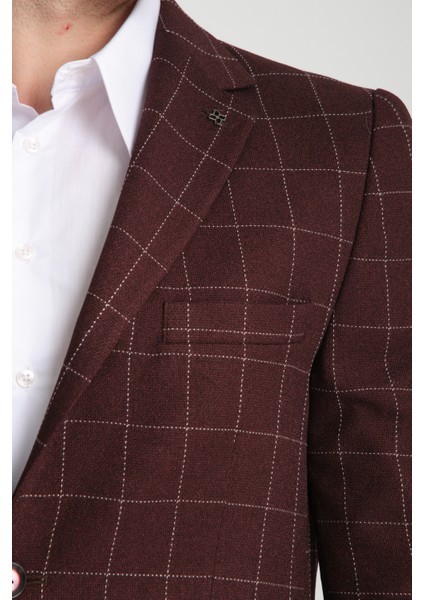 Paride Erkek Indigo Ekose Slim Fit Mono Yaka Blazer Ceket modelleri