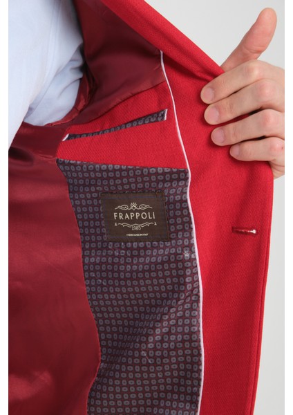 Arunte Erkek Kırmızı Keten Görünümlü Ince Dört Mevsim Giyilebilir Slim Fit Blazer Ceket fırsatları