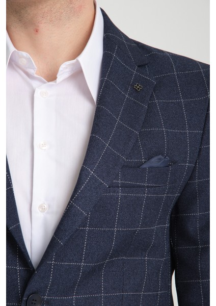 Paride Erkek Indigo Ekose Slim Fit Mono Yaka Blazer Ceket fiyatları