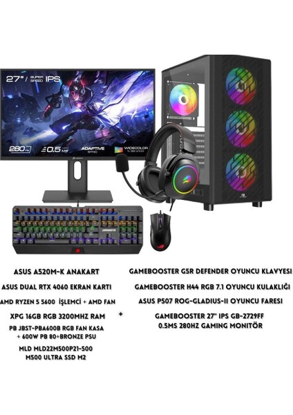 Pb A600B Rgb Kasa Amd Ryzen 5 5600 16 GB Ram 500 GB SSD Asus Dual Rtx 4060 W11 + Full Set