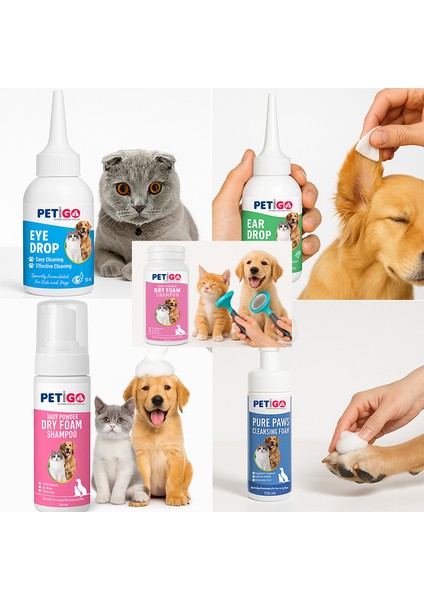 8’li Premium Kedi Köpek Bakım Seti – Şampuan, Göz & Kulak Damlası, Biotin, Somon Yağı ve Daha Fazlası