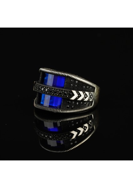 Safir Taşlı El Işi 925 Ayar Gümüş Erkek Yüzük modelleri