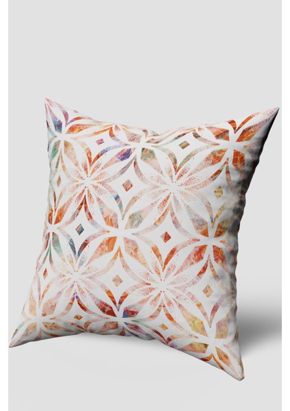 Beyaz Turuncu Modern Soyut Desenli Kırlent Kılıfı