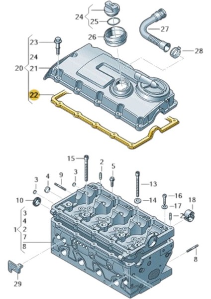 Skoda Superb 2009-2013 2.0tdi Bkd Külbütör Kapak Contası 03G103483 modelleri