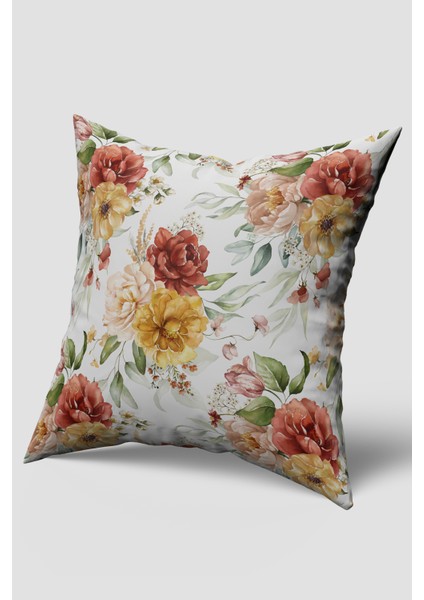 Beyaz Sarı Çiçek Desenli Kırlent Kılıfı