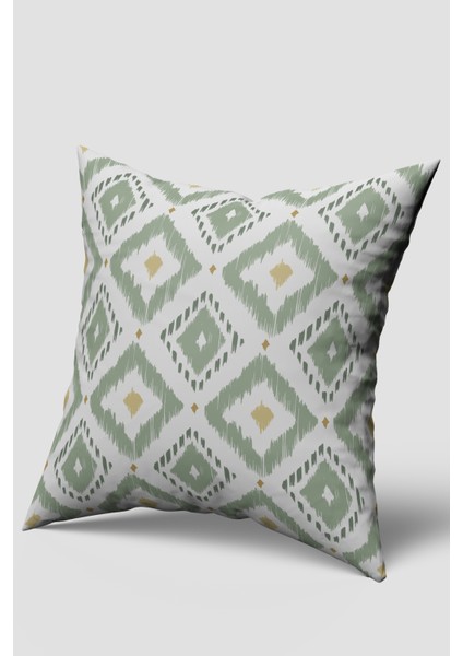 Beyaz Yeşil Modern Geometrik Desenli Kırlent Kılıfı