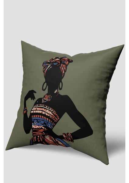 Etnik Desenli Afrika Kadın Figürlü Kırlent Kılıfı