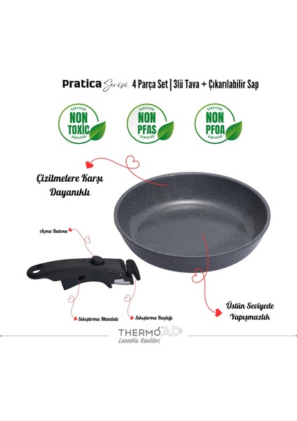 | Pratica Serisi | 4 Parça | Tava Set | Gri