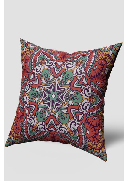 Beyaz Yeşil Retro Vintage Desenli Kırlent Kılıfı