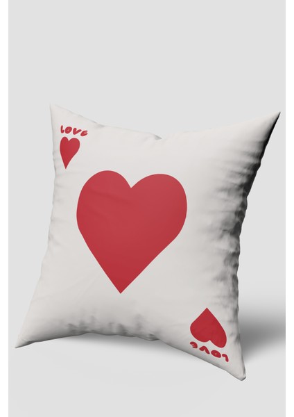Beyaz Kırmızı Love Kalp Desenli Kırlent Kılıfı