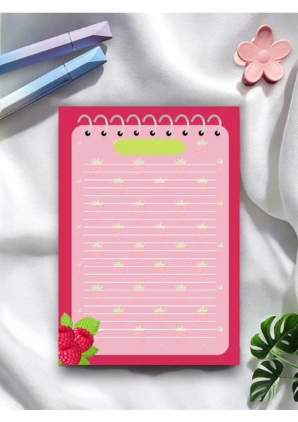 A5 Frambuaz Desenli Notepad - Not Defteri - Bloknot