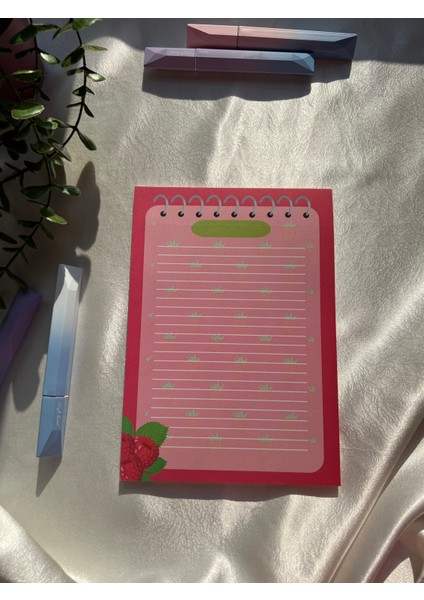 A5 Frambuaz Desenli Notepad - Not Defteri - Bloknot