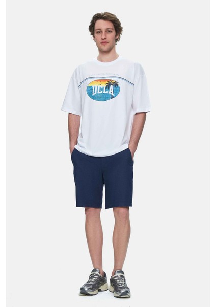 Aıre Beyaz Bisiklet Yaka Baskılı Oversize Erkek Tshirt