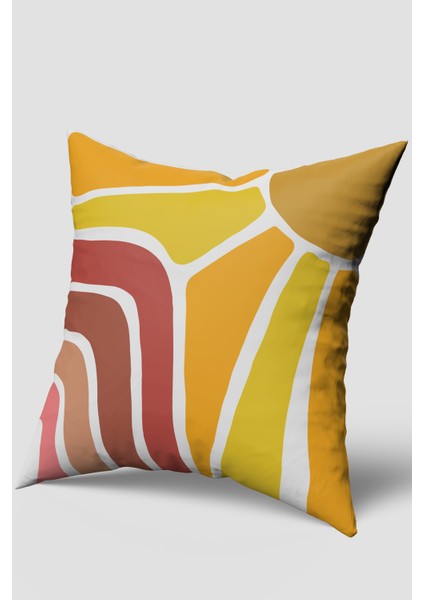 Beyaz Sarı Tropikal Desenli Kırlent Kılıfı