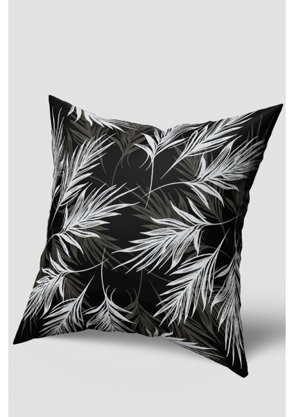 Beyaz Yaprak Desenli Kırlent Kılıfı