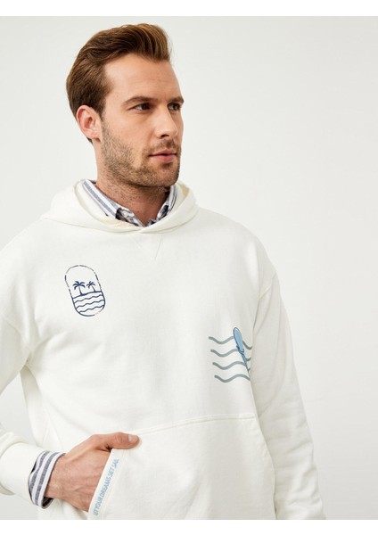 Erkek Ekru Oversize Pamuklu Sweatshirt