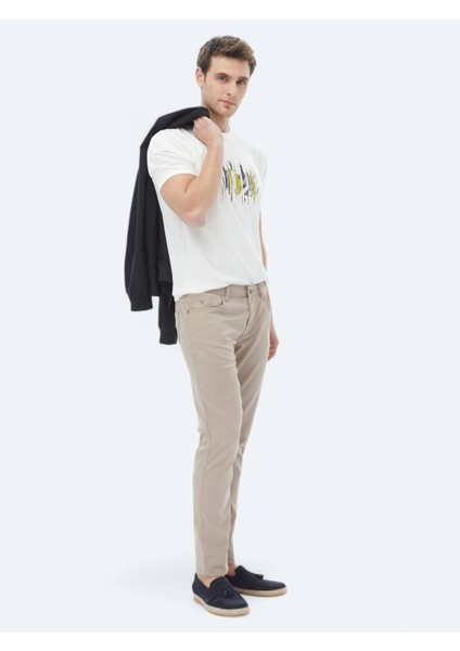 Vizon Dokuma Slim Fit Casual Pamuk Karışımlı Pantolon