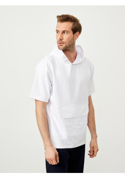 Erkek Beyaz Oversize Pamuklu Sweatshirt