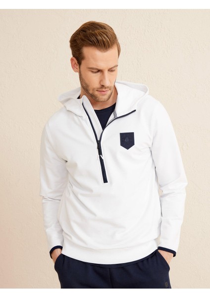 Erkek Beyaz Regular Fit Pamuklu Sweatshirt
