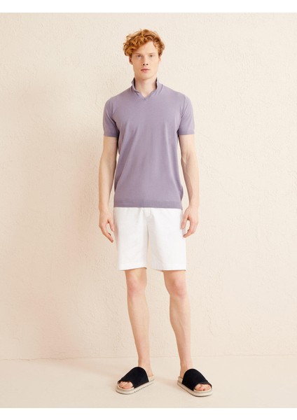 Erkek Lila Regular Fit Pamuklu Polo Yaka Kazak