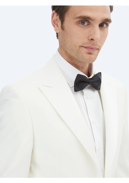 Ekru Düz Slim Fit Kruvaze Yaka Dokuma Smokin Takım Elbise fırsatları