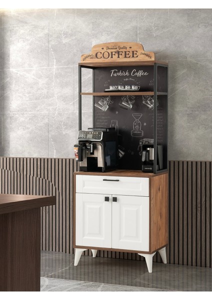 Kahve Köşesi Çekmeceli Çok Amaçlı Mutfak Dolabı Ceviz - Beyaz-Kurulu Gönderilir