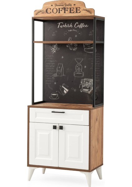 Kahve Köşesi Çekmeceli Çok Amaçlı Mutfak Dolabı Ceviz - Beyaz-Kurulu Gönderilir fiyatları