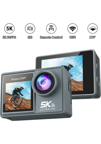 5k Aksiyon Kamerası 4K60FPS Çift IPS Dokunmatik LCD Wifi 170 ° Uzaktan Kumandalı 30M Su Geçirmez 5x Zoom Sarsıntı Önleyici Spor Kamerası